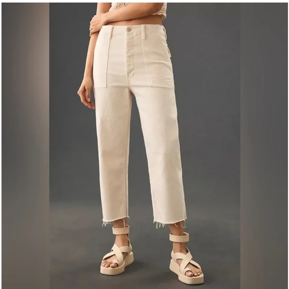 Mother Patch Pocket Private Ankle Fray Jeans In Cream Puffs - Picture 3 of 15